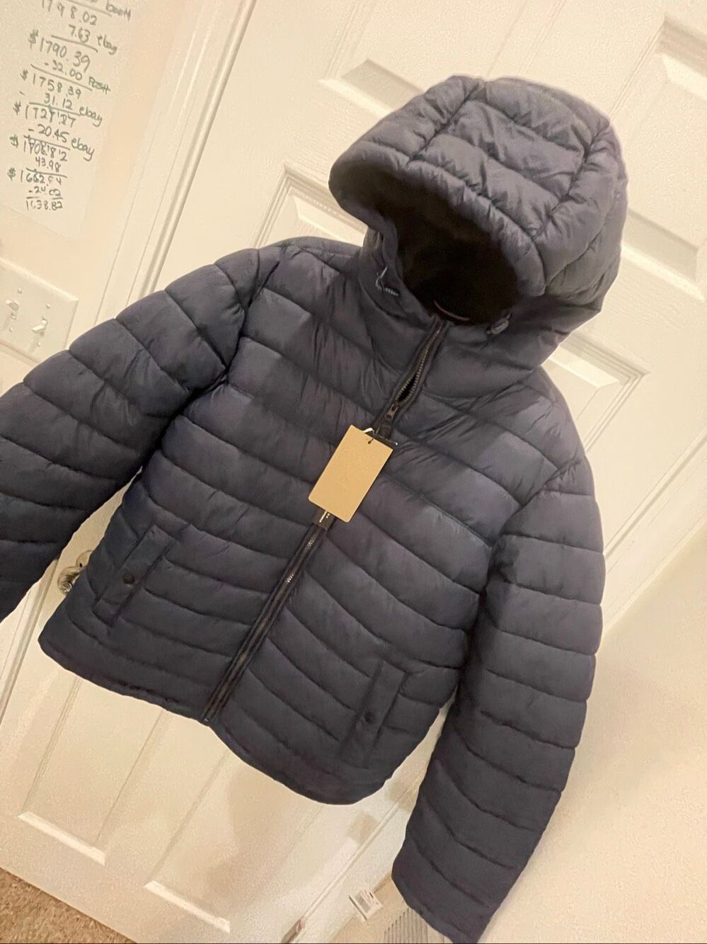 Hawke & Co Men’s Sherpa Lined Puffer Jacket Navy Blue Hooded NWT Size L